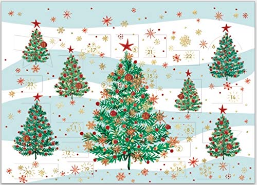 Adventskalender Karte mit Türchen - schöne Grußkarte mit Umschlag, für die Adventszeit und zu Weihnachten (Wald mit Weihnachtsbäumen) von Turnowsky