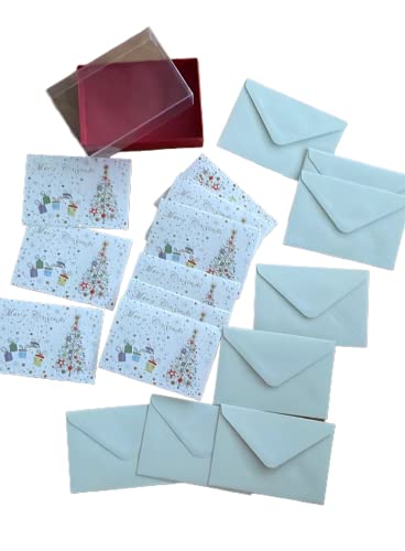 Box mit 10 geprägten internationalen Weihnachts-Karten mit Umschlag - hochwertige Relief-Grußkarten zum Fest mit englischem Schriftzug (Weihnachtsbaum und Geschenke) von Turnowsky
