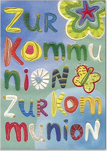 Bunte hochwertige Grußkarte mit Umschlag zur Kommunion, geprägtes Reliefpapier (original von Turnowsky, est. 1940) (1x ZUR KOMMUNION) von Turnowsky