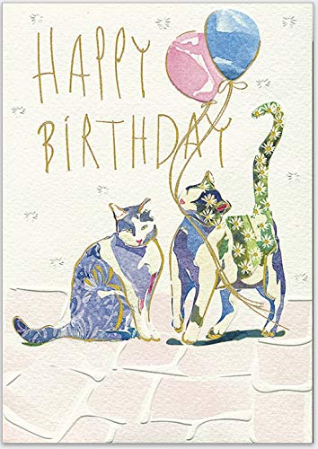 Elegante Katzen- Glückwunschkarte zum Geburtstag, für Sie und Ihn - hochwertige Grußkarte von Turnowsky zum Aufklappen mit Umschlag mit zwei Katzen als Motiv von Turnowsky