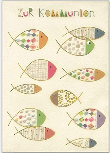 Hochwertige Grußkarte von Turnowsky mit christlichen Fischen als Motiv. Relief-Klappkarte zum Beschriften mit Umschlag für Kommunion von Turnowsky