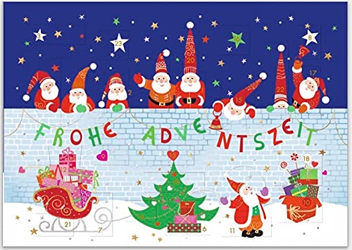 Karte mit Adventskalender und 24 Türchen - schöne Grußkarte mit goldenem Umschlag, für die Adventszeit und zu Weihnachten (Frohe Adventszeit - Nikoläuse) von Turnowsky