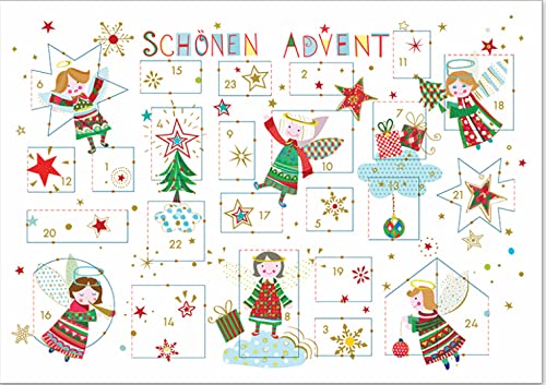 Karte mit Adventskalender und 24 Türchen - schöne Grußkarte mit goldenem Umschlag, für die Adventszeit und zu Weihnachten (Schönen Advent - Engelchen) von Turnowsky