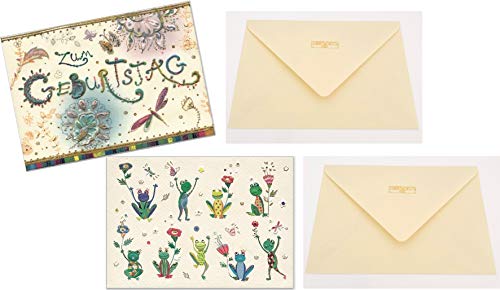 Turnowsky 2 hochwertige Grußkarten mit Umschlag - für Ihre besonderen Grüße zum Geburtstag und anderen Anlässen (Motive: Libelle und lustige Frösche) von Turnowsky