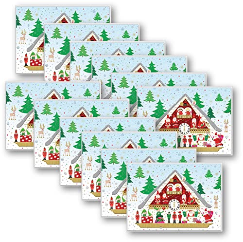 Turnowsky Weihnachtskarten mit Umschlag, hochwertig geprägte Grußkarten mit wunderschönem Design (12x Weihnachtshaus) von Turnowsky
