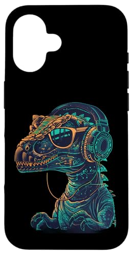 Dinosaurier DJ Musik Kopfhörer Techno DJ T-Rex EDM Dance Club Hülle für iPhone 16 von Turntable DJ Music Animals