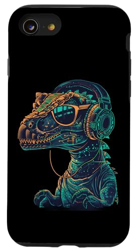 Dinosaurier DJ Musik Kopfhörer Techno DJ T-Rex EDM Dance Club Hülle für iPhone SE (2020) / 7 / 8 von Turntable DJ Music Animals