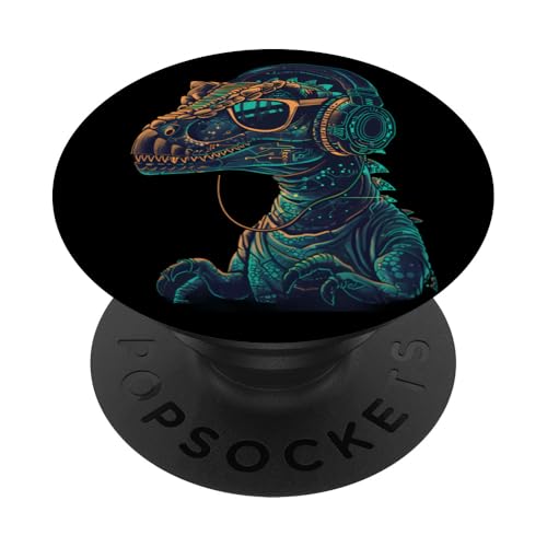 Dinosaurier DJ Musik Kopfhörer Techno DJ T-Rex EDM Dance Club PopSockets Klebender PopGrip Dinosaurier DJ Musik Kopfhörer Techno DJ T-Rex EDM Dance Club PopSockets Klebender PopGrip von Turntable DJ Music Animals