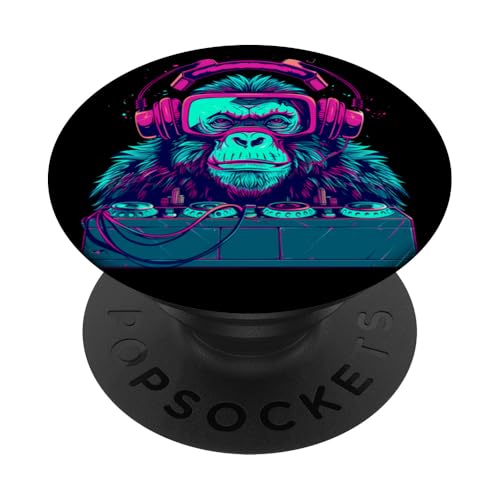 Monkey Music DJ Plattenspieler DJ Monkey Techno EDM Beatmaker PopSockets Klebender PopGrip von Turntable DJ Music Animals