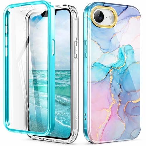 Turquiase Niedliche Marmor-Schutzhülle für iPhone 16e, 15,5 cm (6,1 Zoll), mit Displayschutzfolie, leicht und stilvoll, stoßfest, robuste TPU-Schutzhülle für Damen/Mädchen von Turquiase