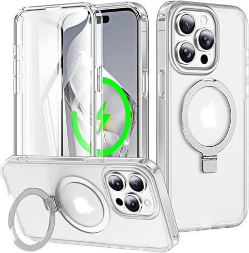 Turquiase Schutzhülle für iPhone 15 Pro, stoßfest, mit magnetischem, unsichtbarem Ständer, kompatibel mit MagSafe, integrierter Displayschutzfolie, militärischer Fallschutz, durchscheinende Handyhülle von Turquiase