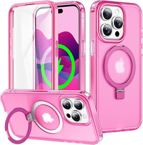 Turquiase Schutzhülle für iPhone 15 Pro, stoßfest, mit magnetischem, unsichtbarem Ständer, kompatibel mit MagSafe, integrierter Displayschutzfolie, militärischer Fallschutz, durchscheinende Handyhülle von Turquiase