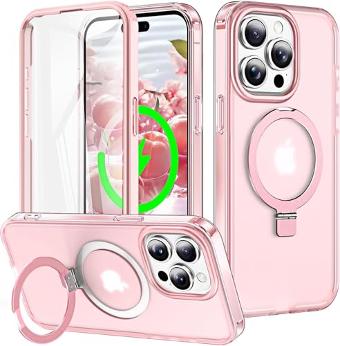 Turquiase Schutzhülle für iPhone 15 Pro Max, stoßfest, mit magnetischem, unsichtbarem Ständer, kompatibel mit MagSafe, integrierter Displayschutzfolie, militärischer Fallschutz, durchscheinende von Turquiase