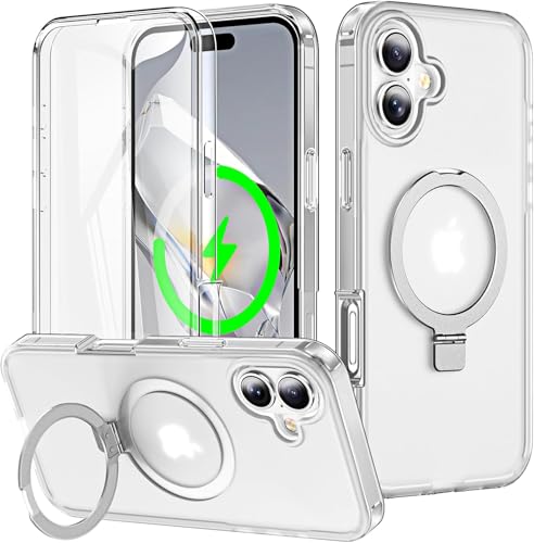 Turquiase Schutzhülle für iPhone 16 Plus, stoßfest, mit magnetischem, unsichtbarem Ständer, kompatibel mit MagSafe, integrierter Displayschutzfolie, militärischer Fallschutz, durchscheinende von Turquiase