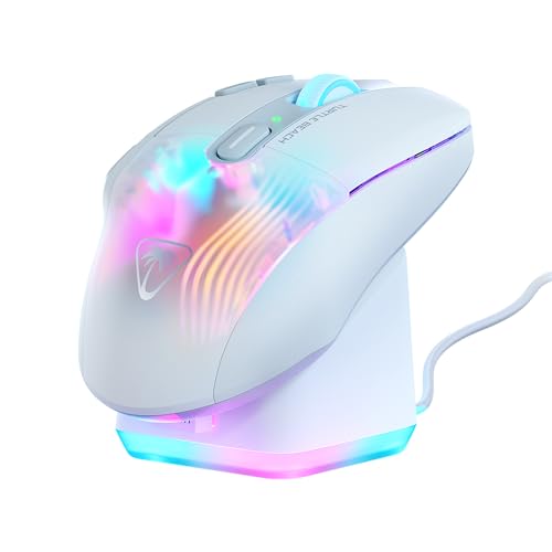 Turtle Beach Kone XP Air – Kabellose, anpassbare und ergonomische RGB-Gaming-Maus, Bluetooth, optischer Sensor 19K DPI, bis zu 100-Stunden-Akku und Ladestation - Weiß von Turtle Beach