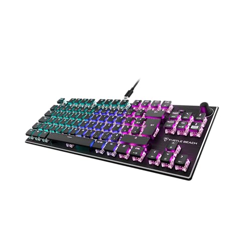 Turtle Beach Vulcan TKL Mechanische Gaming-Tastatur, kompakt, RGB AIMO LED-Hintergrundbeleuchtung, Tasten für Taste, lineare Titan-Schalter, Aluminium-Oberplatte, Multimedia-Rad, Schwarz von Turtle Beach