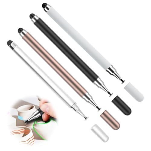 TuseRxln Tablet Stift Touchscreen Stift, 4 Stück 2 in 1 Touchscreen Stift, Stylus Pen, Universal Eingabestifte, Disc-Spitze Stylus Pen, mit alle Handys und Tablets.Weiß, Schwarz, Gold, Silber. von TuseRxln