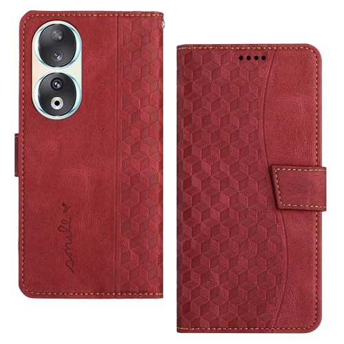 Tussvie Handyhülle für Honor 90, Leder Flip Case mit Standfunktion, Magnet, Kartenfach - Klapphülle Schutzhülle (Rot) von Tussvie