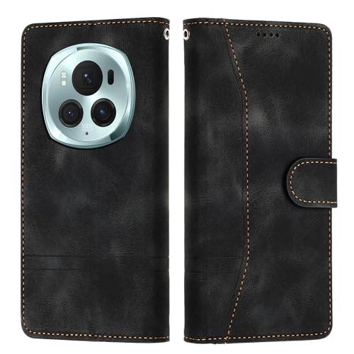 Tussvie Handyhülle für Honor Magic 6 Pro Hülle, Leder für Honor Magic 6 Pro Hülle Klappbar Leder Flip Case Standfunktion Magnet Kartenfach Schutzhülle Klapphülle für Honor Magic 6 Pro (Schwarz) von Tussvie