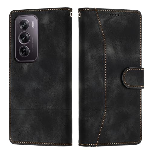 Tussvie Handyhülle für Oppo Reno 12 Pro 5G Hülle, Leder für Oppo Reno 12 Pro 5G Hülle Klappbar Leder Flip Case Standfunktion Magnet Kartenfach Schutzhülle Klapphülle für Oppo Reno 12 Pro 5G (Schwarz) von Tussvie