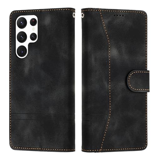 Tussvie Handyhülle für Samsung Galaxy S24 Ultra Hülle mit Kartenfächern, Magnetische [Standfunktion] PU Leder Cover Flip Wallet Stoßfeste Case Klapphülle für Samsung S24 Ultra Hülle (6,8" Schwarz) von Tussvie