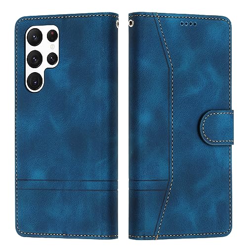 Tussvie Handyhülle für Samsung Galaxy S24 Ultra Hülle mit Kartenfächern, Magnetische [Standfunktion] PU Leder Cover Flip Wallet Stoßfeste Case Klapphülle für Samsung S24 Ultra Hülle (6,8" Blau) von Tussvie