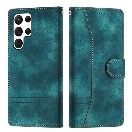 Tussvie Handyhülle für Samsung Galaxy S24 Ultra Hülle mit Kartenfächern, Magnetische [Standfunktion] PU Leder Cover Flip Wallet Stoßfeste Case Klapphülle für Samsung S24 Ultra Hülle (6,8" Grün) von Tussvie