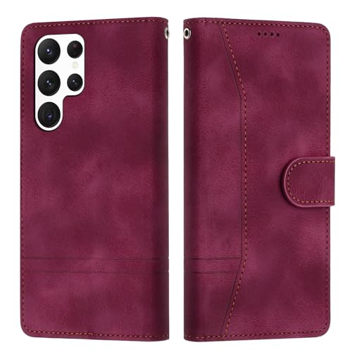 Tussvie Handyhülle für Samsung Galaxy S24 Ultra Hülle mit Kartenfächern, Magnetische [Standfunktion] PU Leder Cover Flip Wallet Stoßfeste Case Klapphülle für Samsung S24 Ultra Hülle (6,8" Rot) von Tussvie