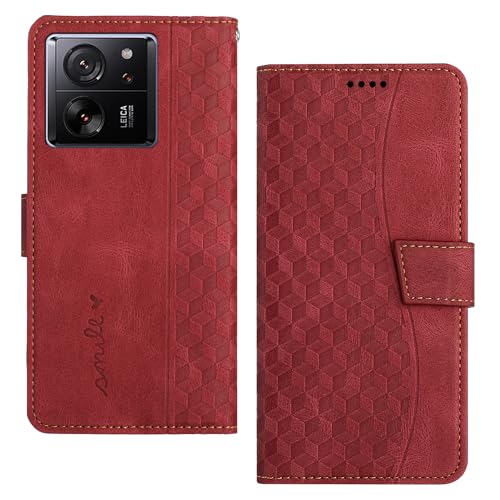Tussvie Handyhülle für Xiaomi 13T Pro/Xiaomi 13T Hülle, Leder für Xiaomi 13T Hülle Klappbar Leder Flip Case Standfunktion Magnet Kartenfach Schutzhülle Klapphülle für Xiaomi 13T Pro (Rot) von Tussvie