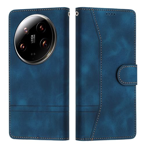Tussvie Handyhülle für Xiaomi 14 Ultra Hülle, Leder für Xiaomi 14 Ultra Hülle Klappbar Leder Flip Case Standfunktion Magnet Kartenfach Schutzhülle Klapphülle für Xiaomi 14 Ultra (Blau) von Tussvie