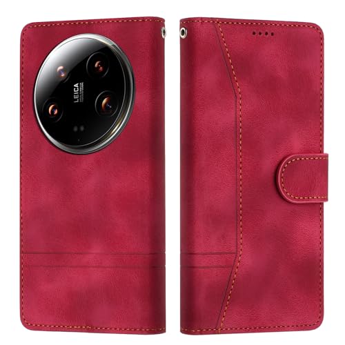 Tussvie Handyhülle für Xiaomi 14 Ultra Hülle, Leder für Xiaomi 14 Ultra Hülle Klappbar Leder Flip Case Standfunktion Magnet Kartenfach Schutzhülle Klapphülle für Xiaomi 14 Ultra (Rot) von Tussvie