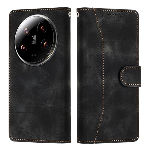 Tussvie Handyhülle für Xiaomi 14 Ultra Hülle, Leder für Xiaomi 14 Ultra Hülle Klappbar Leder Flip Case Standfunktion Magnet Kartenfach Schutzhülle Klapphülle für Xiaomi 14 Ultra (Schwarz) von Tussvie