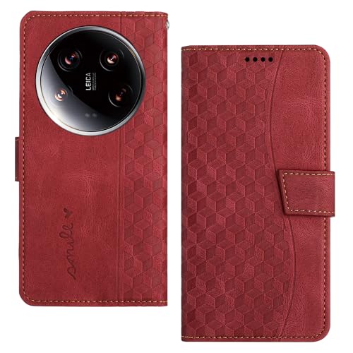 Tussvie Handyhülle für Xiaomi 14 Ultra Hülle mit Kartenfächern, Magnetische [Standfunktion] PU Leder Cover Flip Wallet Stoßfeste Case Klapphülle für Xiaomi 14 Ultra (6,73" Rot) von Tussvie