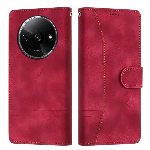 Tussvie Handyhülle für Xiaomi Redmi A3, Leder Flip Case Standfunktion Magnet Kartenfach Schutzhülle Klapphülle (Rot) von Tussvie