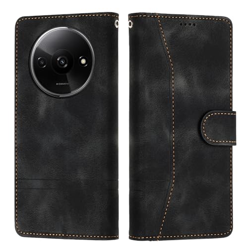 Tussvie Handyhülle für Xiaomi Redmi A3, Leder Flip Case Standfunktion Magnet Kartenfach Schutzhülle Klapphülle Schwarz von Tussvie