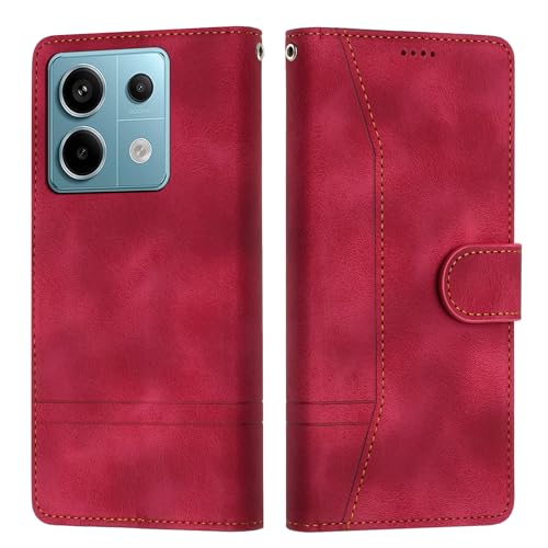 Tussvie Handyhülle für Xiaomi Redmi Note 13 Pro 5G/Poco X6 5G, Klappbare Leder Case mit Standfunktion, Magnetisches Kartenfach, Rot von Tussvie
