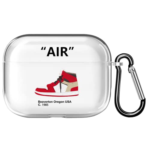für AirPods Pro Hülle 2019, Cool Off Sportschuhe Markenstil Kreative Schwarz Weiß Buchstaben und Rot Blau Sportschuhe Zeichnung, Stoßfest für AirPods Pro Cover für Männer Frauen mit Schlüsselanhänger von Tutujap