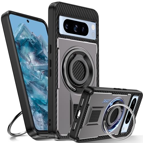 Tuvror Hülle für Google Pixel 8 Pro mit Ständer. [360° drehbarer Ring und Ständer]. Robuste stoßfeste Schutzhülle für Pixel 8 Pro, Grau von Tuvror