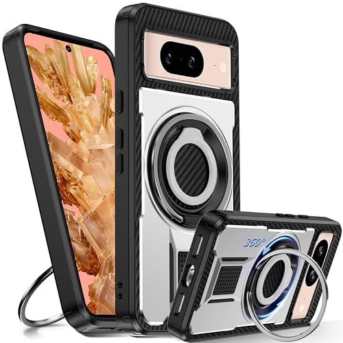 Tuvror Hülle für Google Pixel 8 mit Ständer. [360° drehbarer Ring und Ständer]. Robuste stoßfeste Schutzhülle für Pixel 8, Weiß von Tuvror