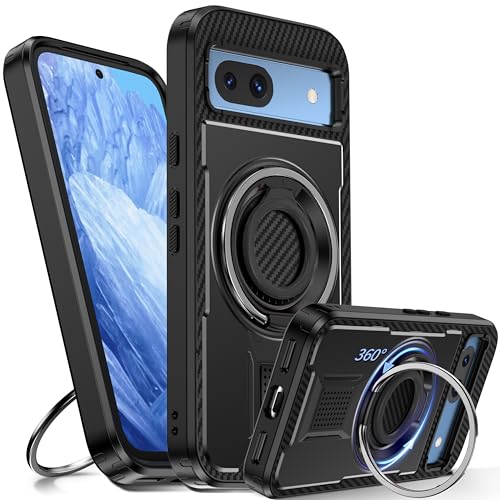 Tuvror Hülle für Google Pixel 8A mit Ständer. [360° drehbarer Ring und Ständer]. Robuste stoßfeste Schutzhülle für Google 8A, Schwarz von Tuvror