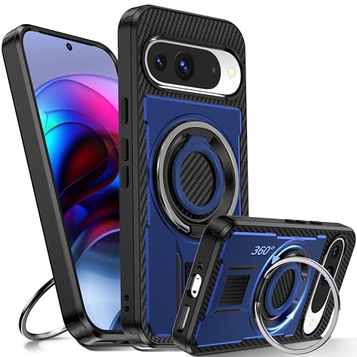 Tuvror Hülle für Google Pixel 9 / Pixel 9 Pro mit Ständer. [360° drehbarer Ring und Ständer]. Robuste stoßfeste Schutzhülle für Pixel 9 / Pixel 9 Pro, Blau von Tuvror