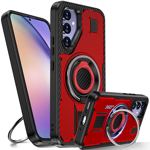 Tuvror Hülle für Samsung Galaxy A54 5G /4G mit Ständer. [360° drehbarer Ring und Ständer]. Robuste stoßfeste Schutzhülle für Samsung A54, Rot von Tuvror