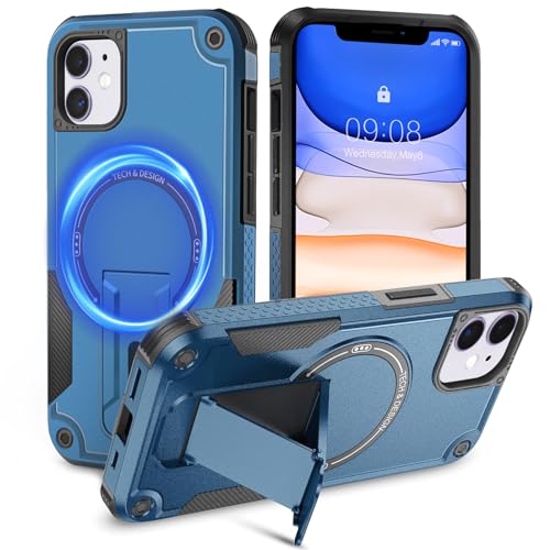 Tuvror Magnetisch Hülle für iPhone 11 mit Ständer, [Kompatibel mit MagSafe] Integrierter Ständer, Militärischer Fallschutz, Robuste Stoßfeste Handyhülle für iPhone 11, (Blau) von Tuvror