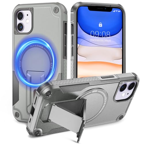 Tuvror Magnetisch Hülle für iPhone 11 mit Ständer, [Kompatibel mit MagSafe] Integrierter Ständer, Militärischer Fallschutz, Robuste Stoßfeste Handyhülle für iPhone 11, (Grau) von Tuvror