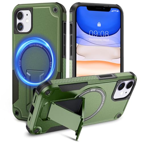 Tuvror Magnetisch Hülle für iPhone 11 mit Ständer, [Kompatibel mit MagSafe] Integrierter Ständer, Militärischer Fallschutz, Robuste Stoßfeste Handyhülle für iPhone 11, (Grün) von Tuvror