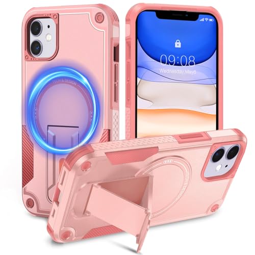 Tuvror Magnetisch Hülle für iPhone 11 mit Ständer, [Kompatibel mit MagSafe] Integrierter Ständer, Militärischer Fallschutz, Robuste Stoßfeste Handyhülle für iPhone 11, (Rosa) von Tuvror