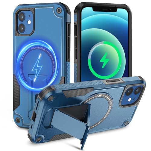 Tuvror Magnetisch Hülle für iPhone 12 / iPhone 12 Pro Hülle mit Ständer, [Kompatibel mit MagSafe] Integrierter Ständer, Militärischer Fallschutz,Handyhülle für iPhone 12/12 Pro, (Blau) von Tuvror