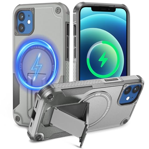 Tuvror Magnetisch Hülle für iPhone 12 / iPhone 12 Pro Hülle mit Ständer, [Kompatibel mit MagSafe] Integrierter Ständer, Militärischer Fallschutz,Handyhülle für iPhone 12/12 Pro, (Grau) von Tuvror