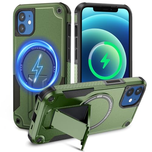 Tuvror Magnetisch Hülle für iPhone 12 / iPhone 12 Pro Hülle mit Ständer, [Kompatibel mit MagSafe] Integrierter Ständer, Militärischer Fallschutz,Handyhülle für iPhone 12/12 Pro, (Grün) von Tuvror