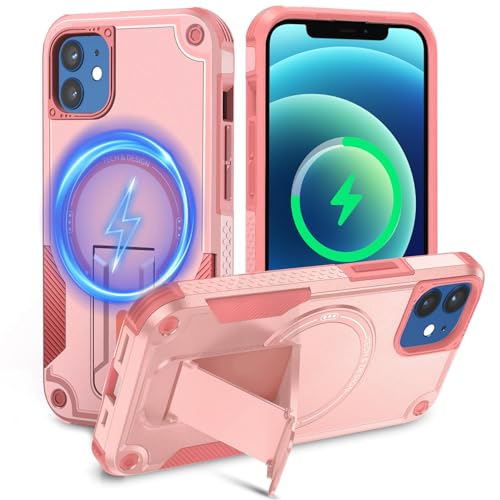 Tuvror Magnetische Hülle für iPhone 12 / iPhone 12 Pro, Integrierter Ständer, Militärischer Fallschutz, Rosa von Tuvror